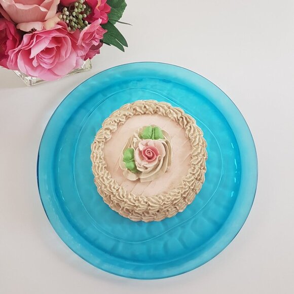 Turquoise Glass Tray 13 Inch Decorative Serving Plate for Cheese Charcuterie - Picture 7 of 9